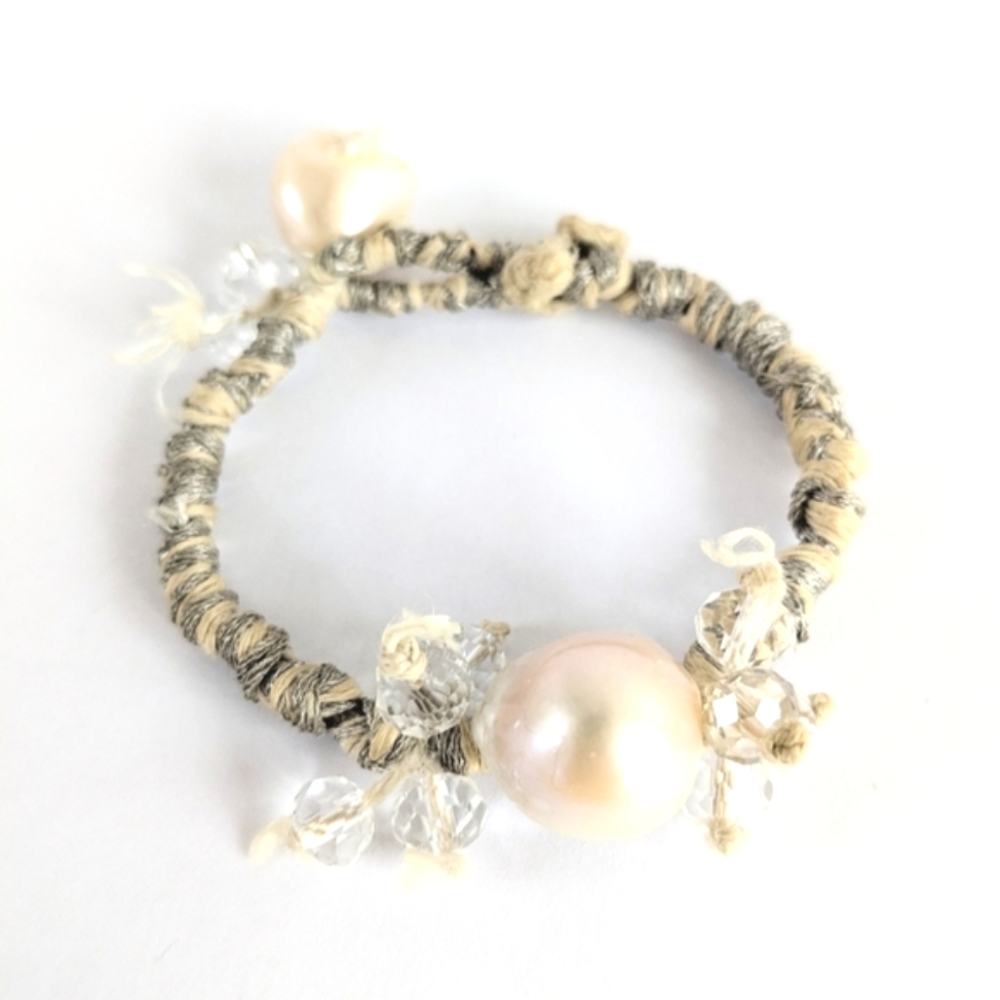 Baroque Pearl and Crystal Jute Bracelet